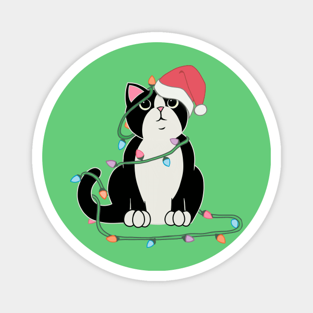 Tuxedo Cat Christmas lights funny cat lover xmas hat Magnet by xenotransplant